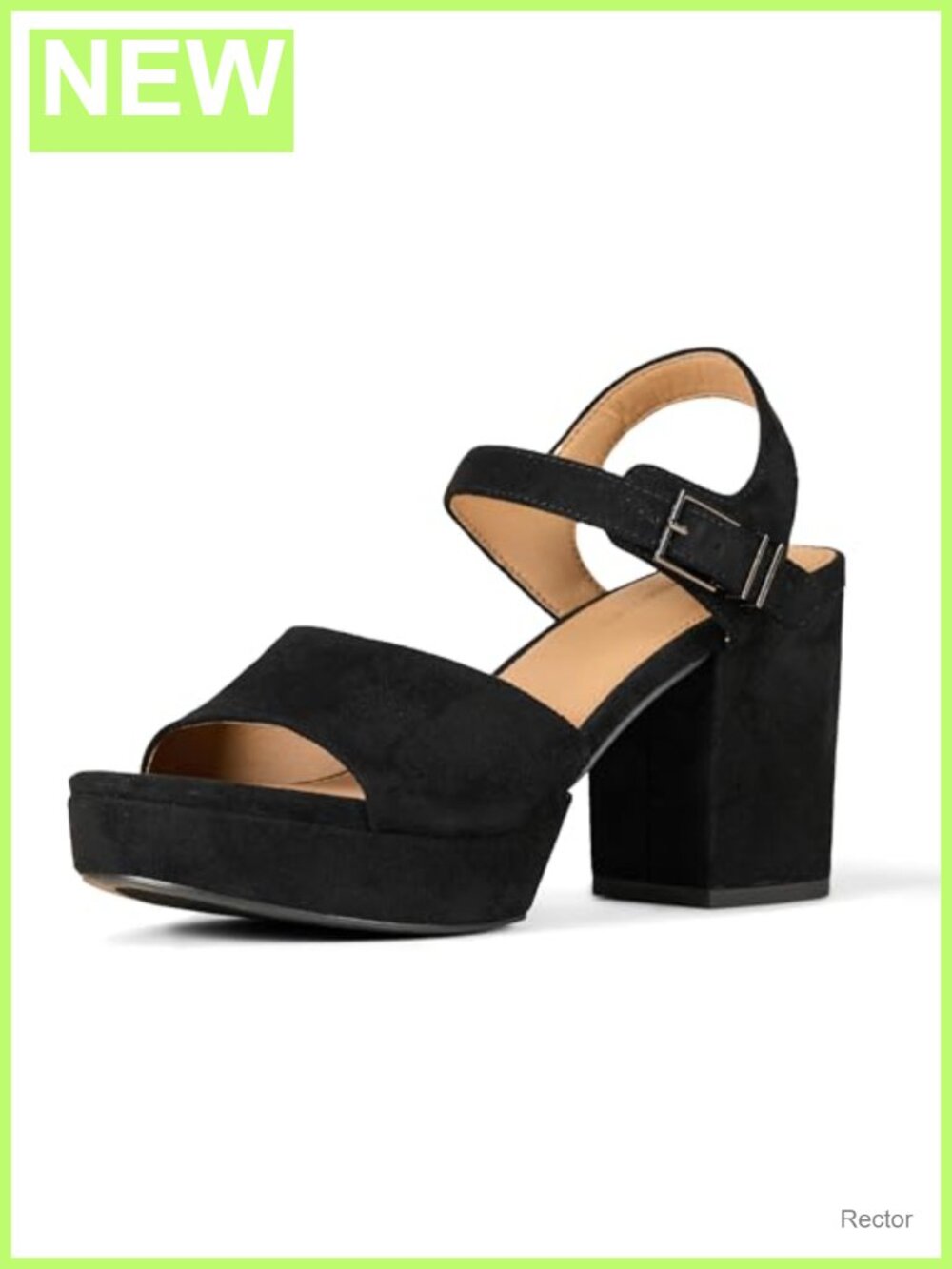 Women Platform Block Heel Sandals Ankle Strap Memory Foam Faux Suede